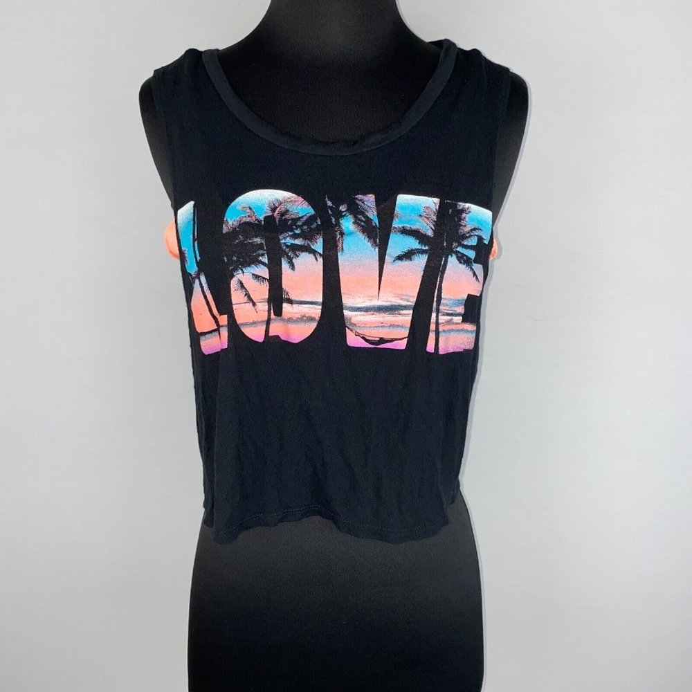 Motive Cropped Layered Muscle Tee Tank Top Juniors M Love Graphic Beach Vacation
